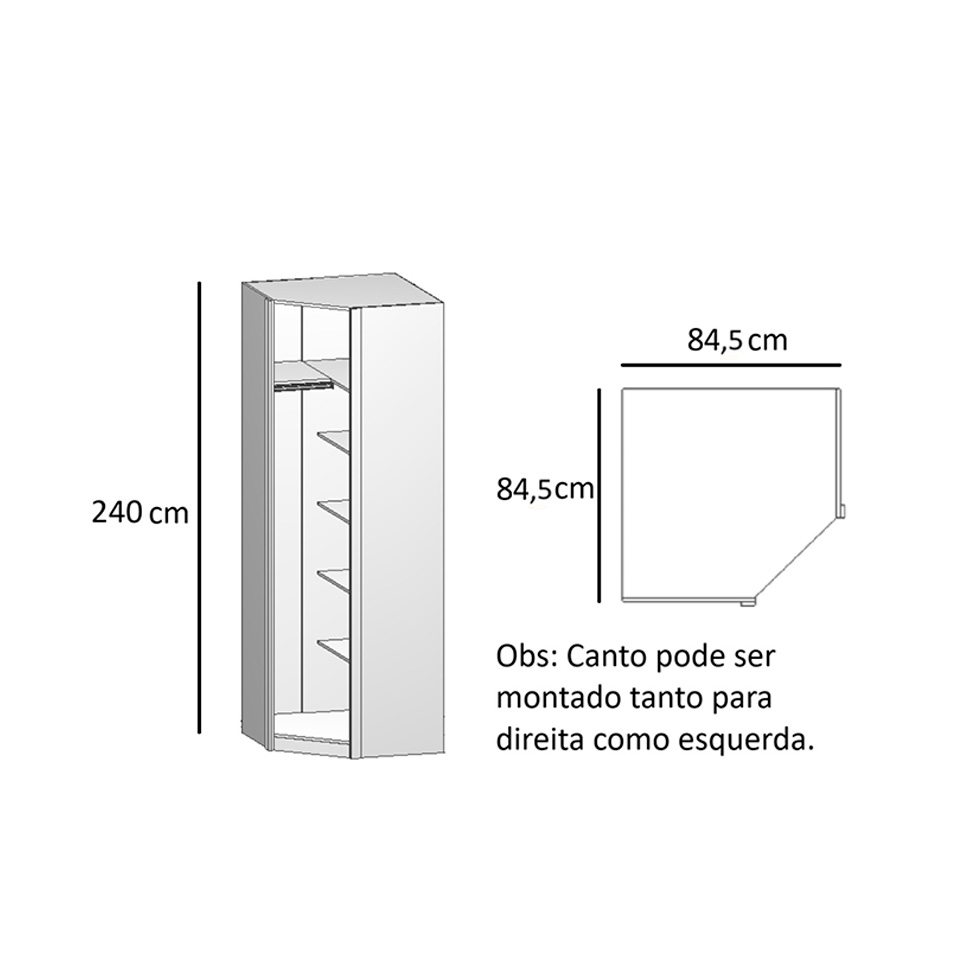 Guarda-Roupa Modulado de Canto com Espelho Altezza Trend 1 Porta Freijó 85 cm