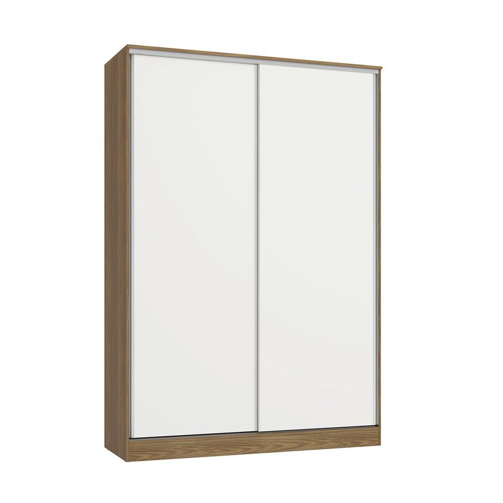 Guarda-Roupa Solteiro Adrina 2 Portas 2 Gavetas Nogueira e Branco