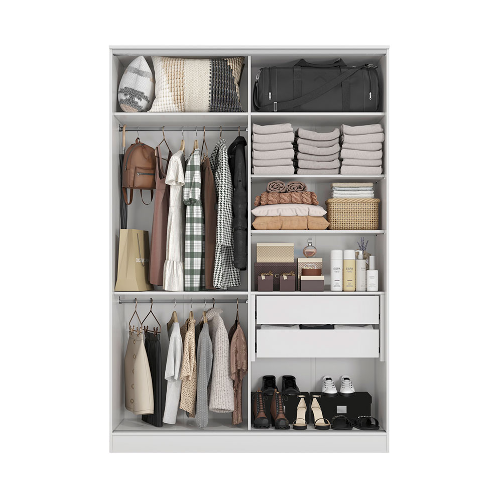 Guarda-Roupa Solteiro Adrina 2 Portas 2 Gavetas Nogueira e Branco