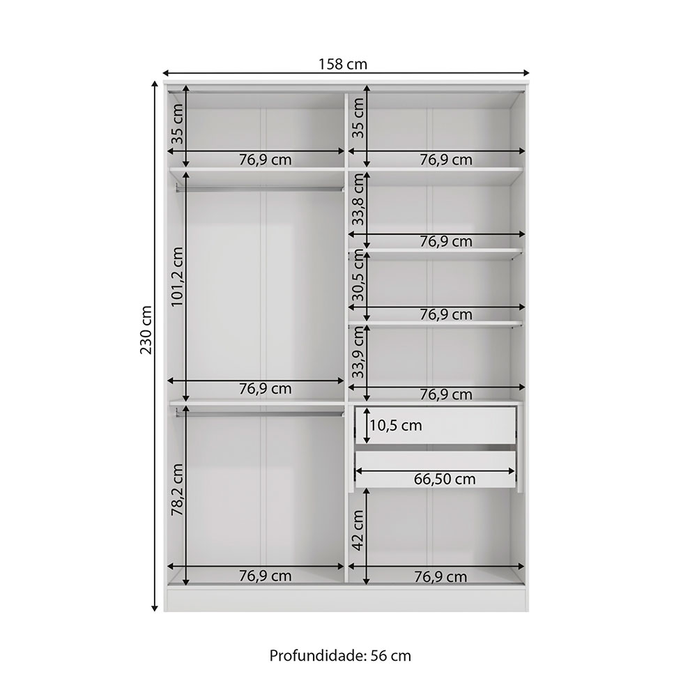 Guarda-Roupa Solteiro Adrina 2 Portas 2 Gavetas Nogueira e Branco