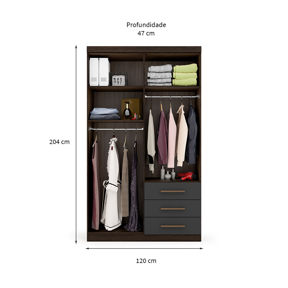 Guarda-Roupa Solteiro Advantage 4 Portas 3 Gavetas Capuccino Wood