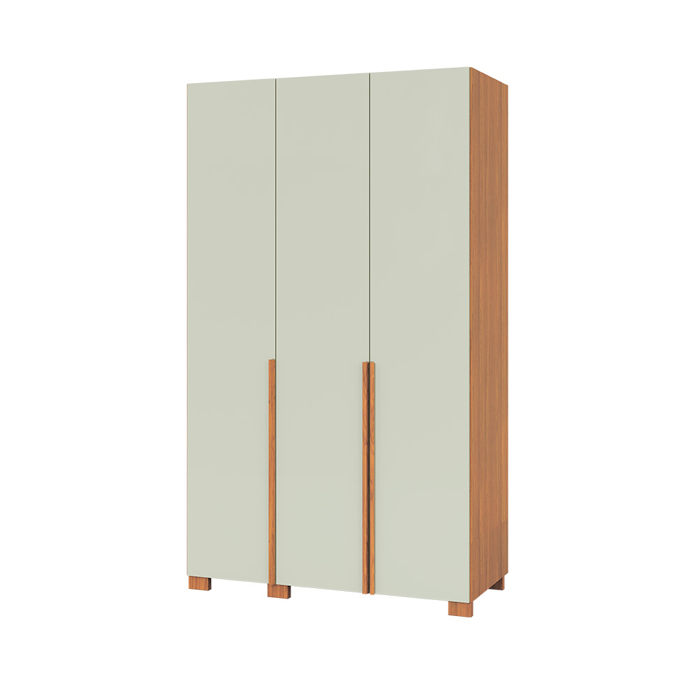 Guarda-Roupa Solteiro Afrodite 100% MDF 3 Portas 2 Gavetas Off White e Freijó