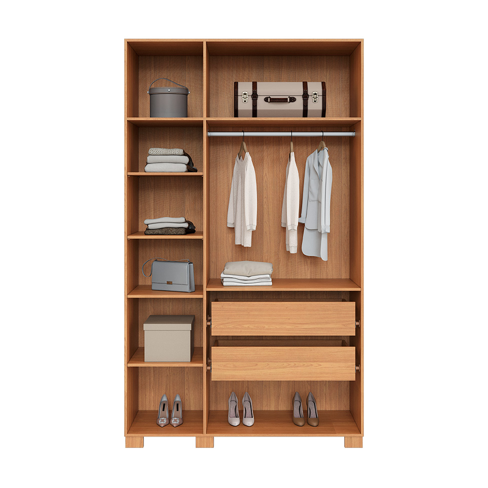Guarda-Roupa Solteiro Afrodite 100% MDF 3 Portas 2 Gavetas Off White e Freijó