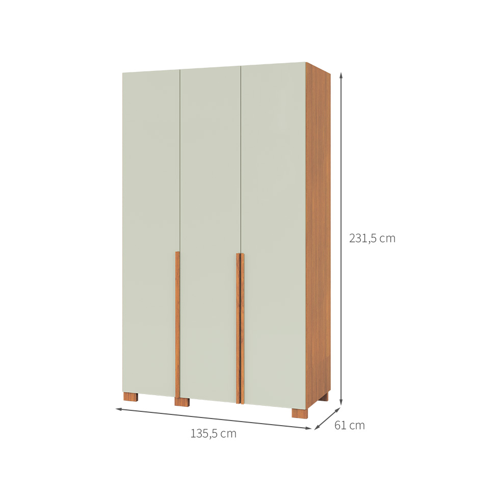 Guarda-Roupa Solteiro Afrodite 100% MDF 3 Portas 2 Gavetas Off White e Freijó