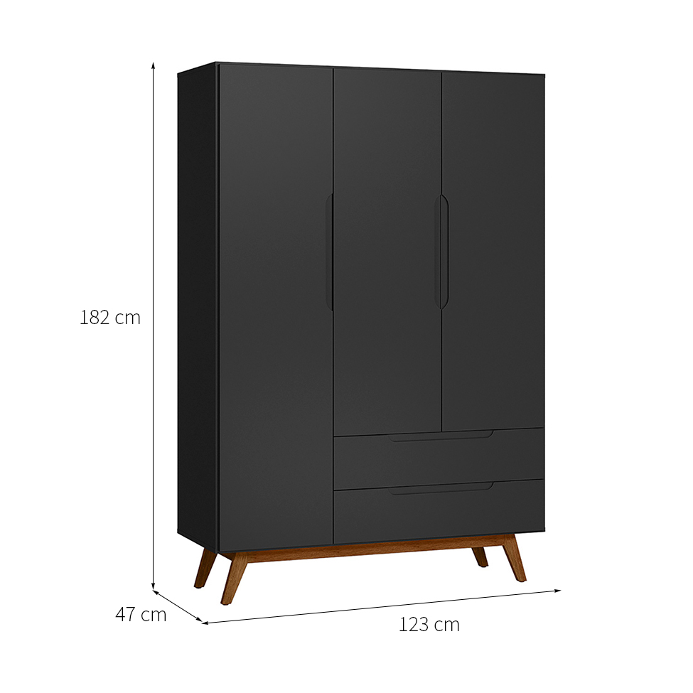 Guarda-Roupa Solteiro Alpi 3 PT 2 GV Preto