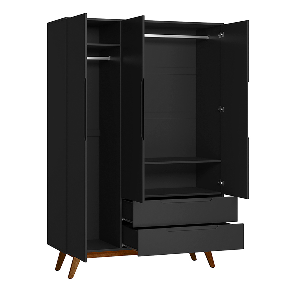 Guarda-Roupa Solteiro Alpi 3 PT 2 GV Preto