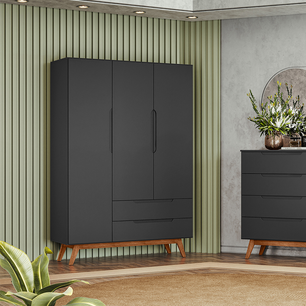 Guarda-Roupa Solteiro Alpi 3 PT 2 GV Preto