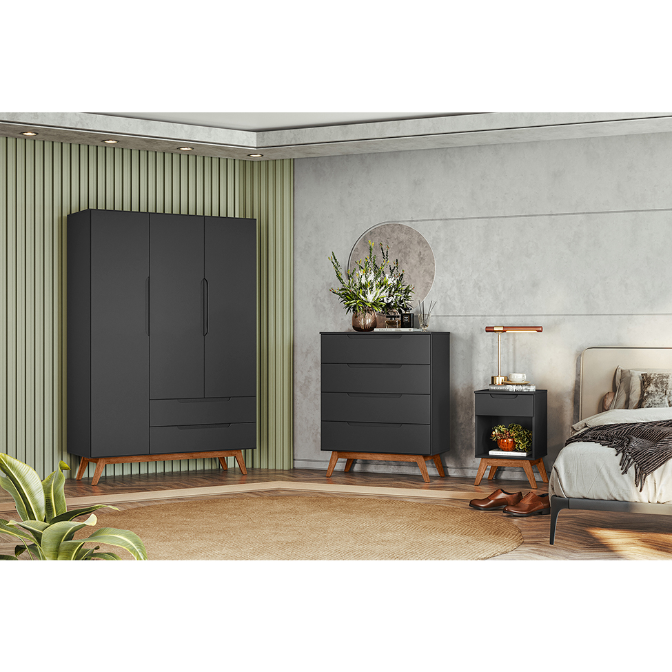 Guarda-Roupa Solteiro Alpi 3 PT 2 GV Preto