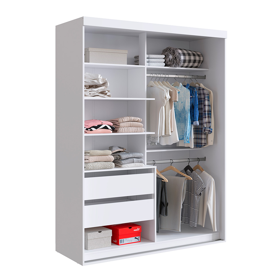 Guarda-Roupa Solteiro Alya 2 Portas 2 Gavetas Branco