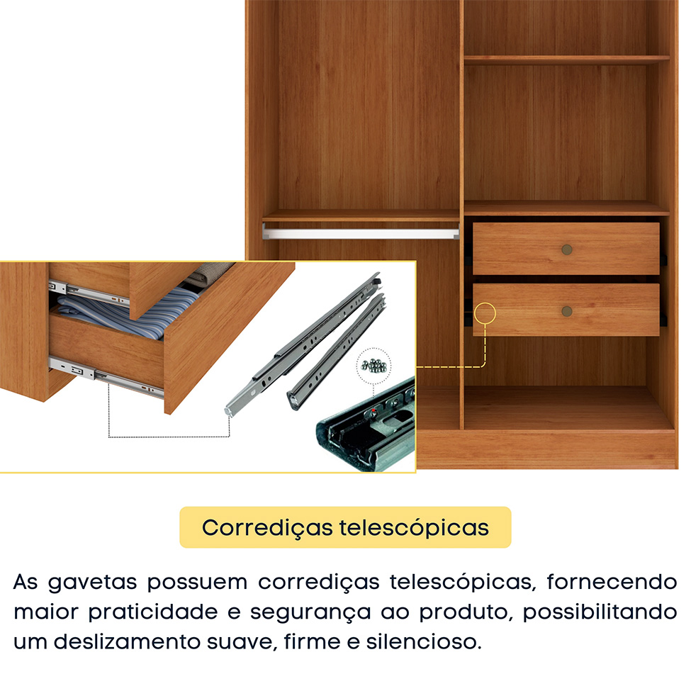Guarda-Roupa Solteiro Amsterdam I 4 Portas 2 Gavetas Cinamomo