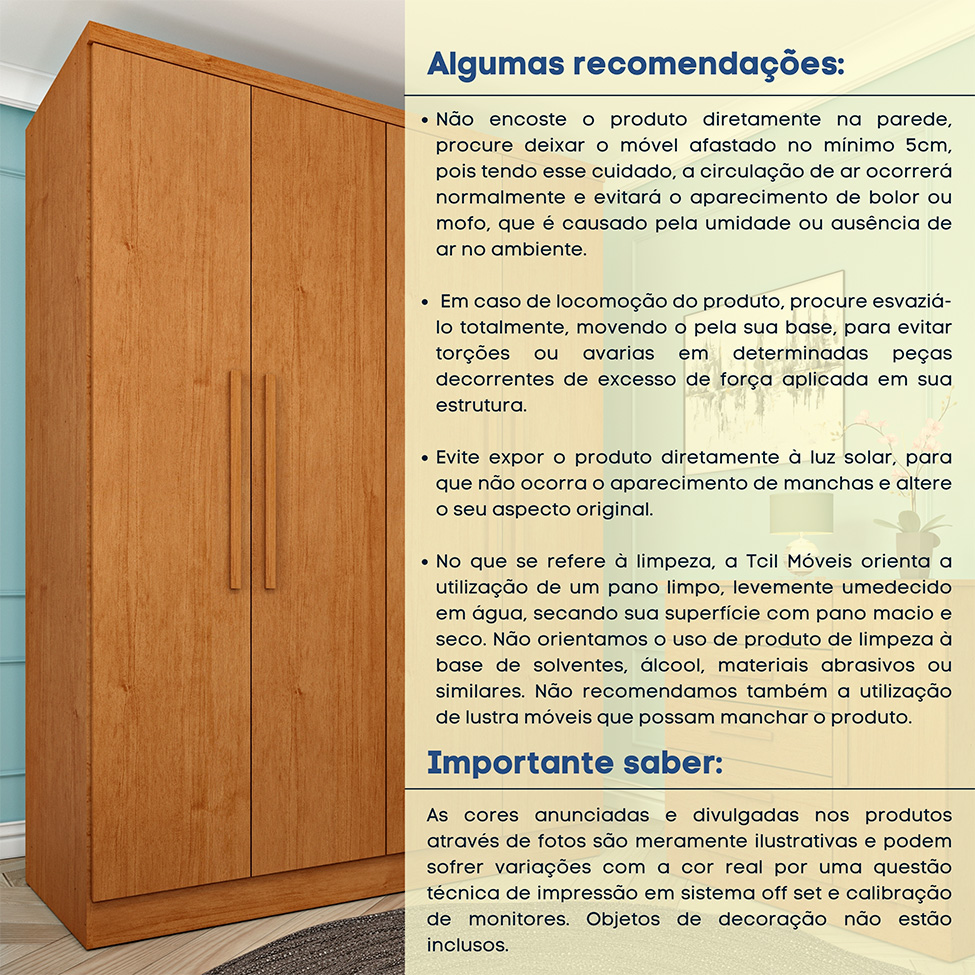 Guarda-Roupa Solteiro Amsterdam I 4 Portas 2 Gavetas Cinamomo
