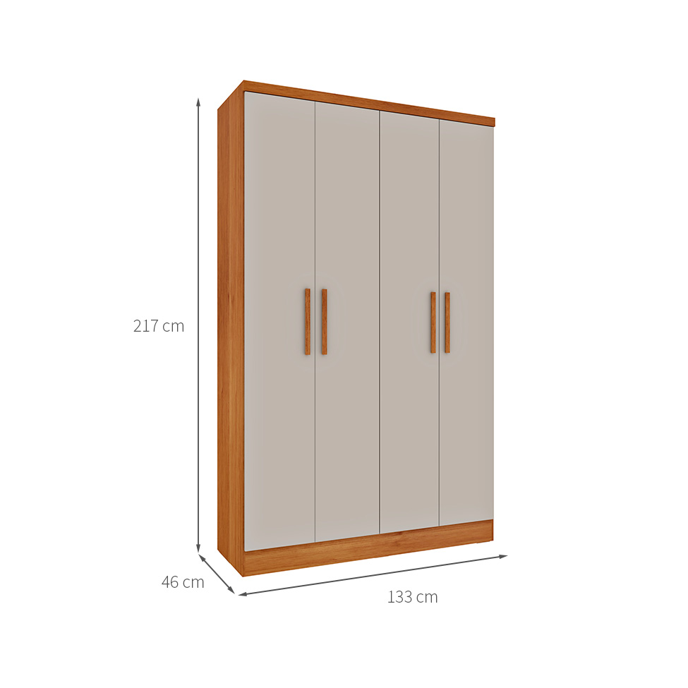 Guarda-Roupa Solteiro Amsterdam I 4 Portas 2 Gavetas Cinamomo e Off White