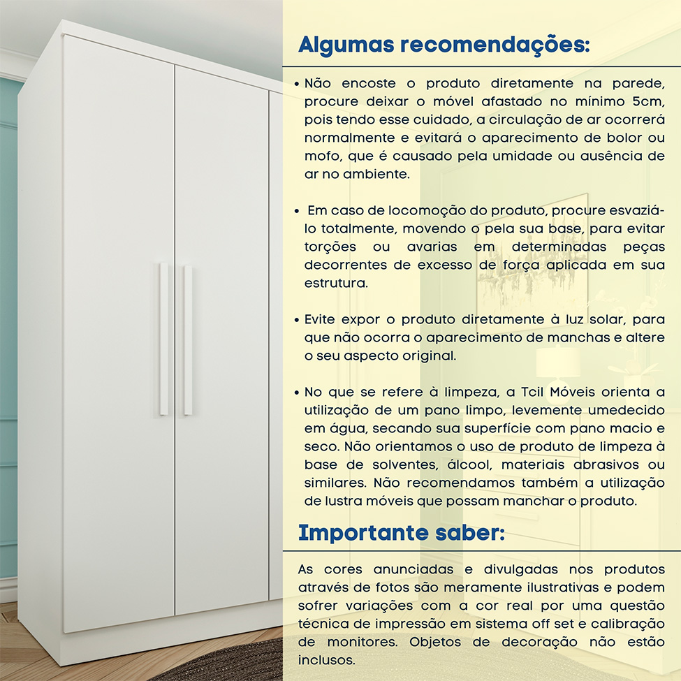 Guarda-Roupa Solteiro Amsterdam I 4 Portas 2 Gavetas Neve
