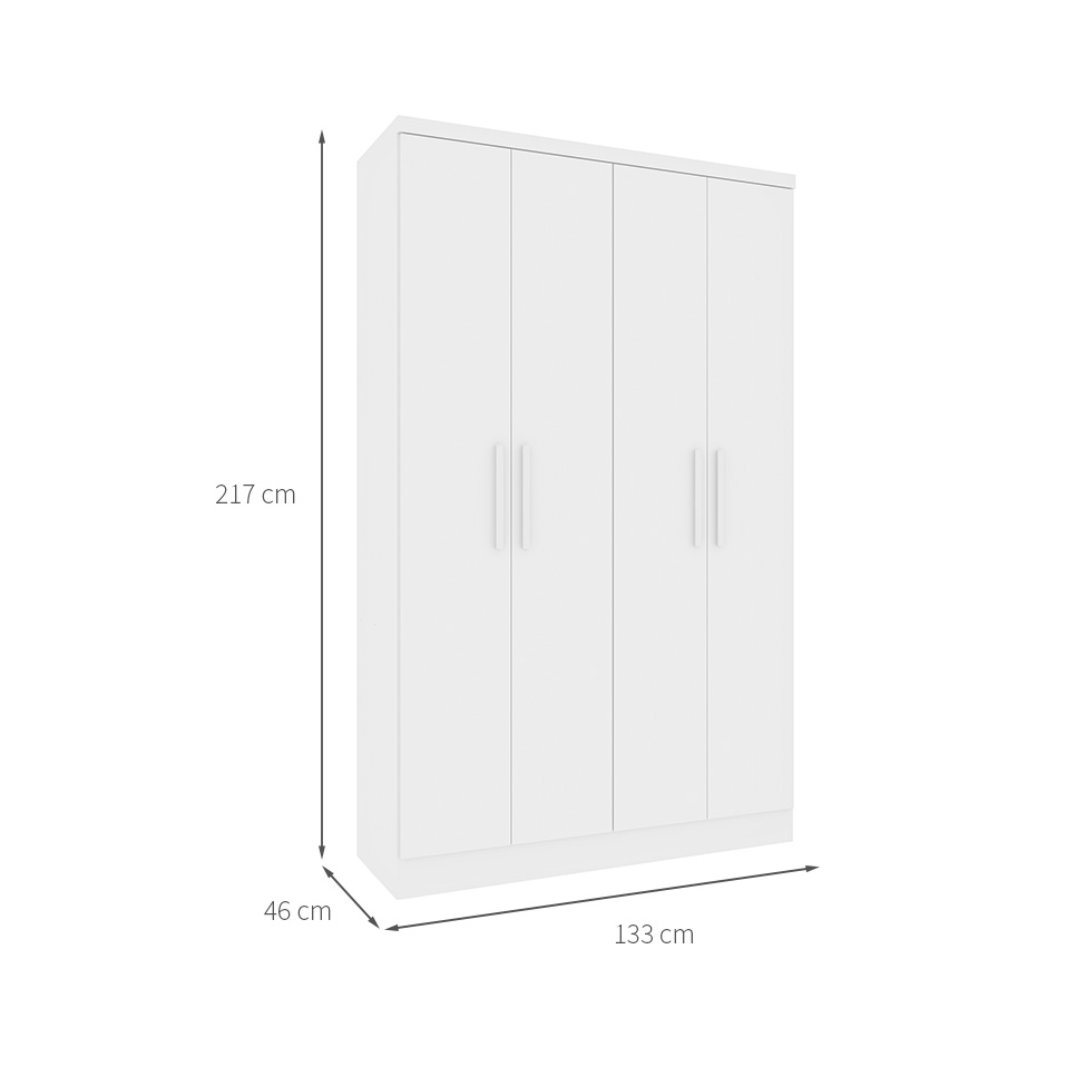 Guarda-Roupa Solteiro Amsterdam I 4 Portas 2 Gavetas Neve