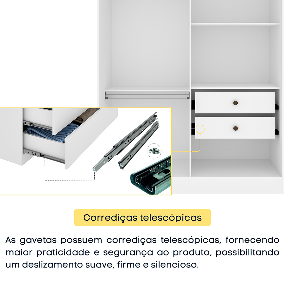 Guarda-Roupa Solteiro Amsterdam I 4 Portas 2 Gavetas Neve
