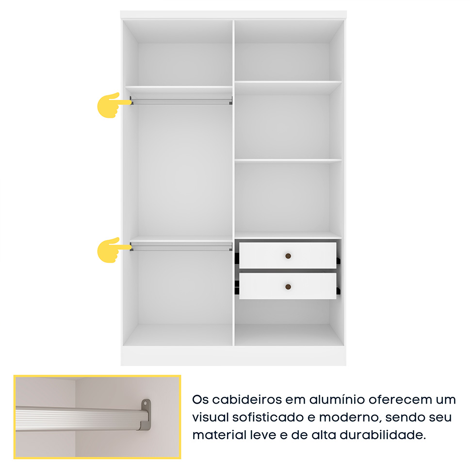 Guarda-Roupa Solteiro Amsterdam I 4 Portas 2 Gavetas Neve