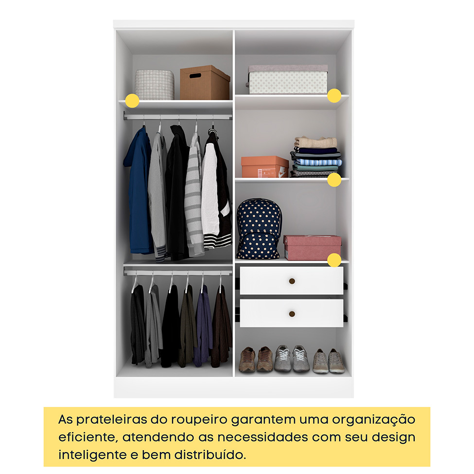 Guarda-Roupa Solteiro Amsterdam I 4 Portas 2 Gavetas Neve