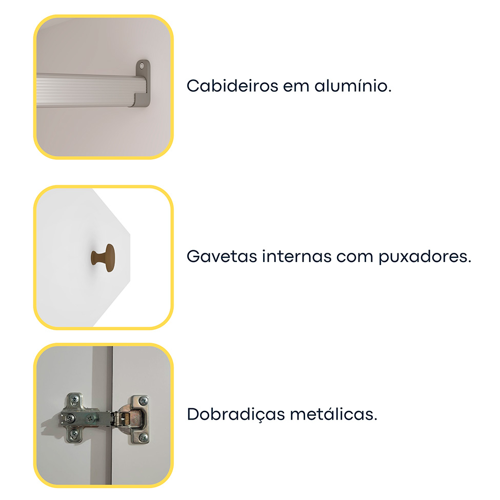 Guarda-Roupa Solteiro Amsterdam I 4 Portas 2 Gavetas Neve