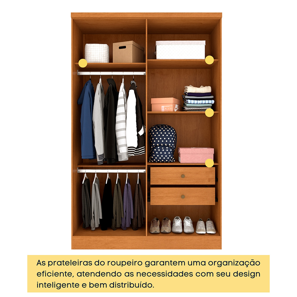 Guarda-Roupa Solteiro Amsterdam II 4 Portas 2 Gavetas Cinamomo