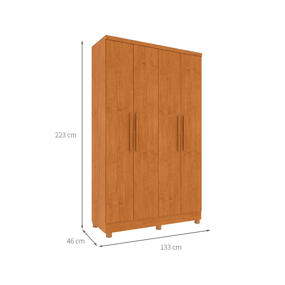 Guarda-Roupa Solteiro Amsterdam II 4 Portas 2 Gavetas Cinamomo