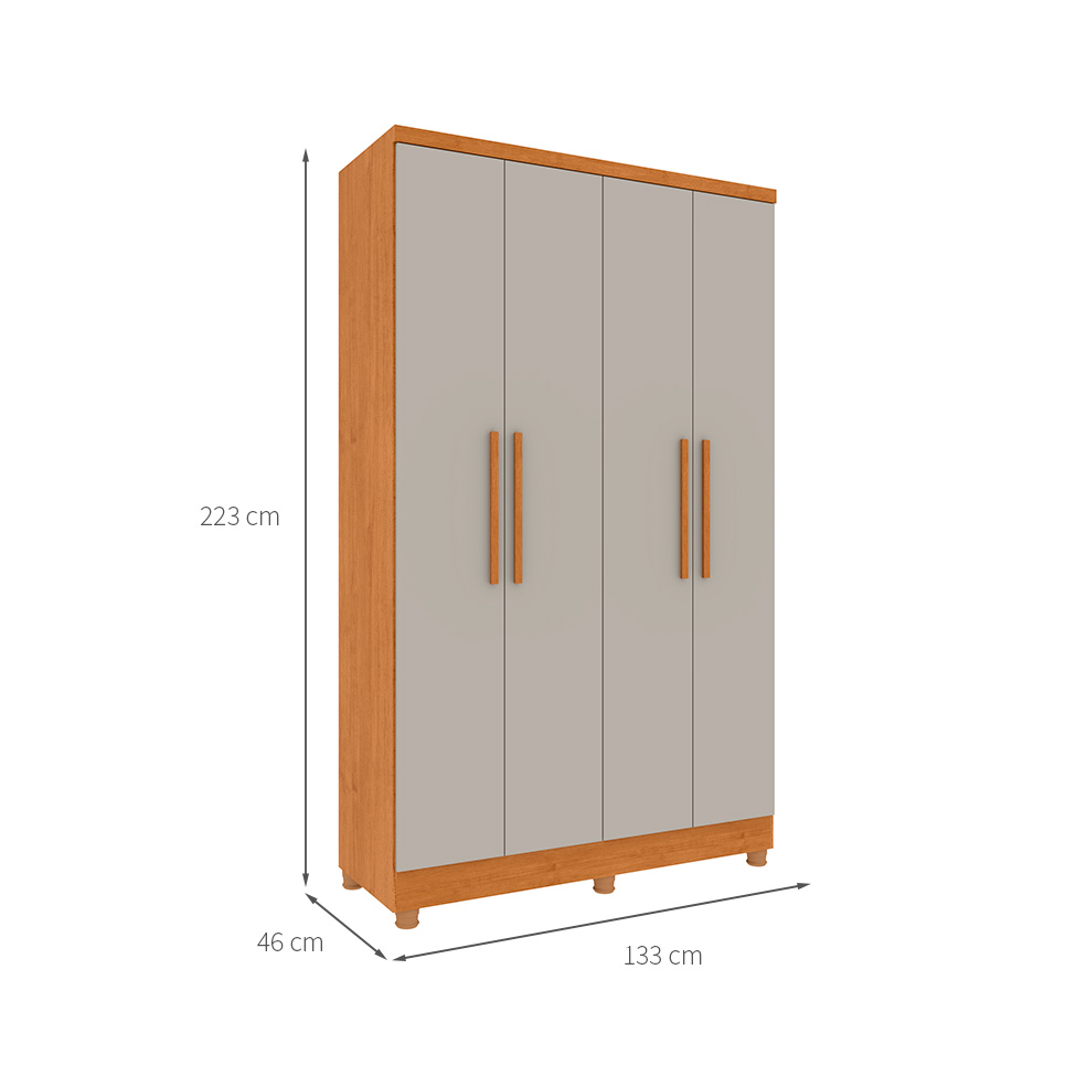 Guarda-Roupa Solteiro Amsterdam II 4 Portas 2 Gavetas Cinamomo e Off White