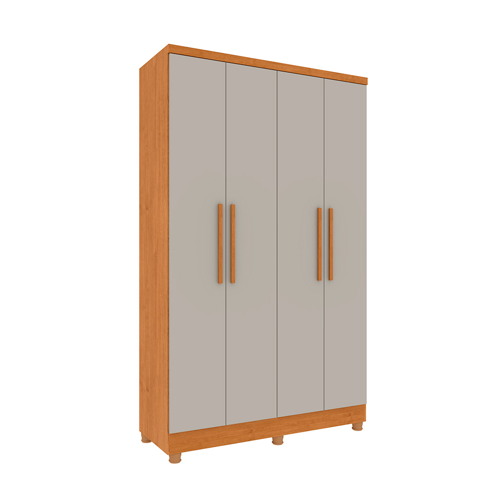 Guarda-Roupa Solteiro Amsterdam II 4 Portas 2 Gavetas Cinamomo e Off White