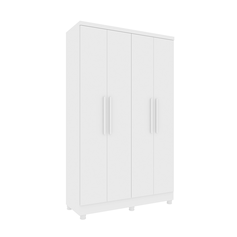 Guarda-Roupa Solteiro Amsterdam II 4 Portas 2 Gavetas Neve