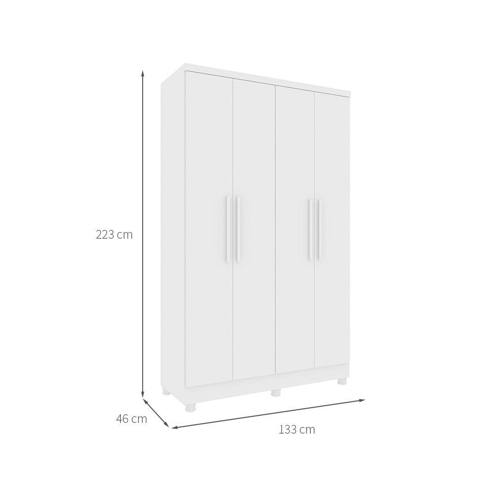 Guarda-Roupa Solteiro Amsterdam II 4 Portas 2 Gavetas Neve