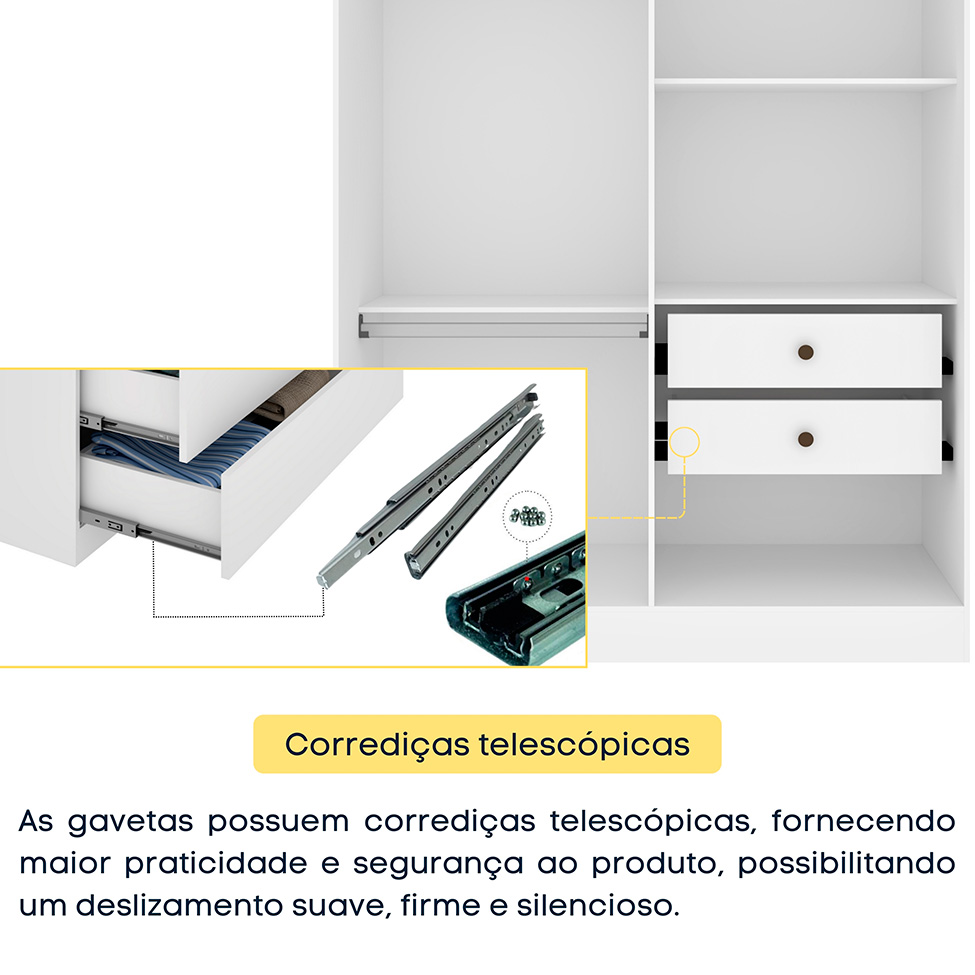 Guarda-Roupa Solteiro Amsterdam II 4 Portas 2 Gavetas Neve