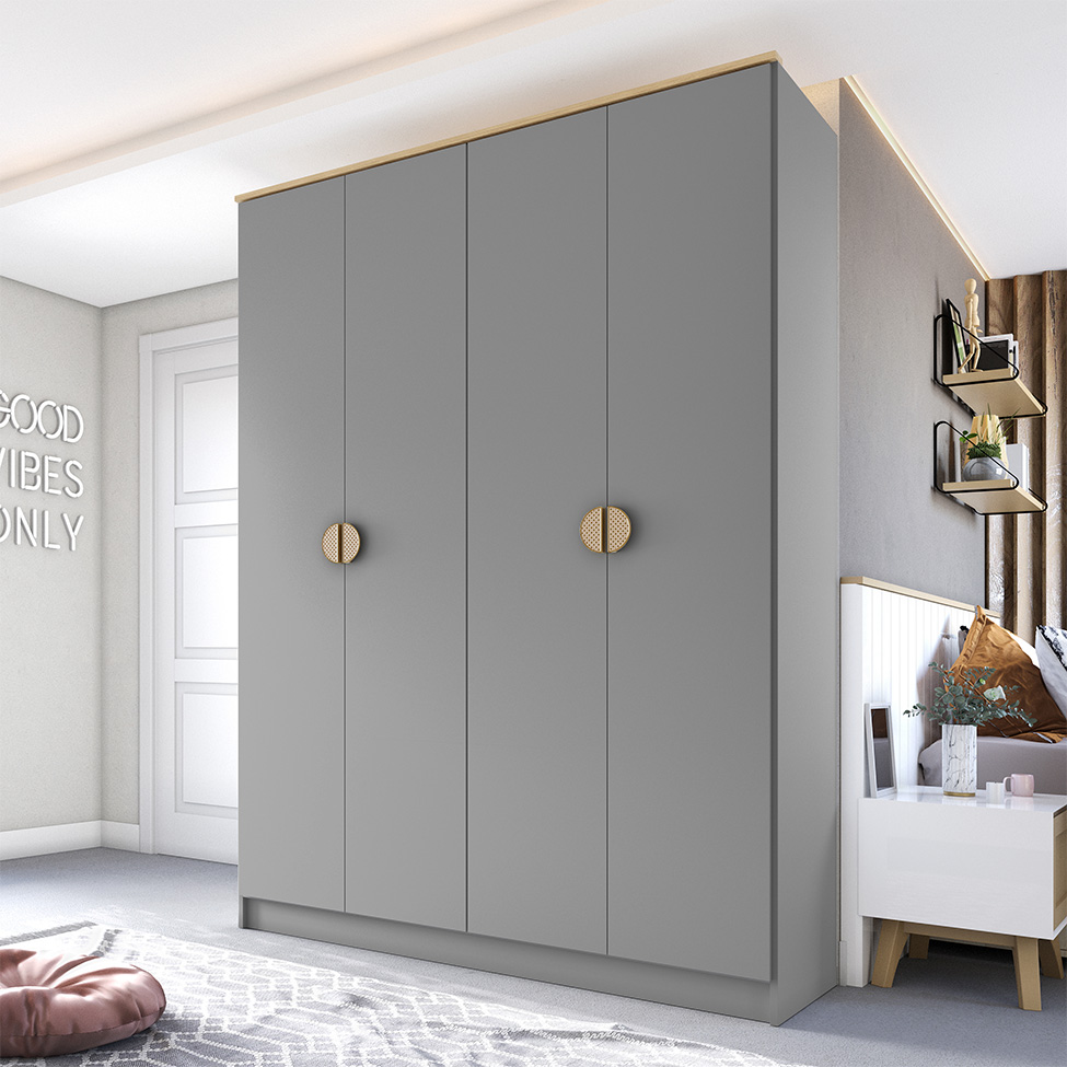 Guarda-Roupa Solteiro Asti 100% MDF 4 Portas 2 Gavetas Bege