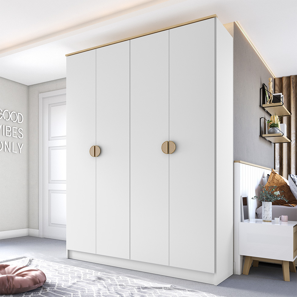 Guarda-Roupa Solteiro Asti 100% MDF 4 Portas 2 Gavetas Branco