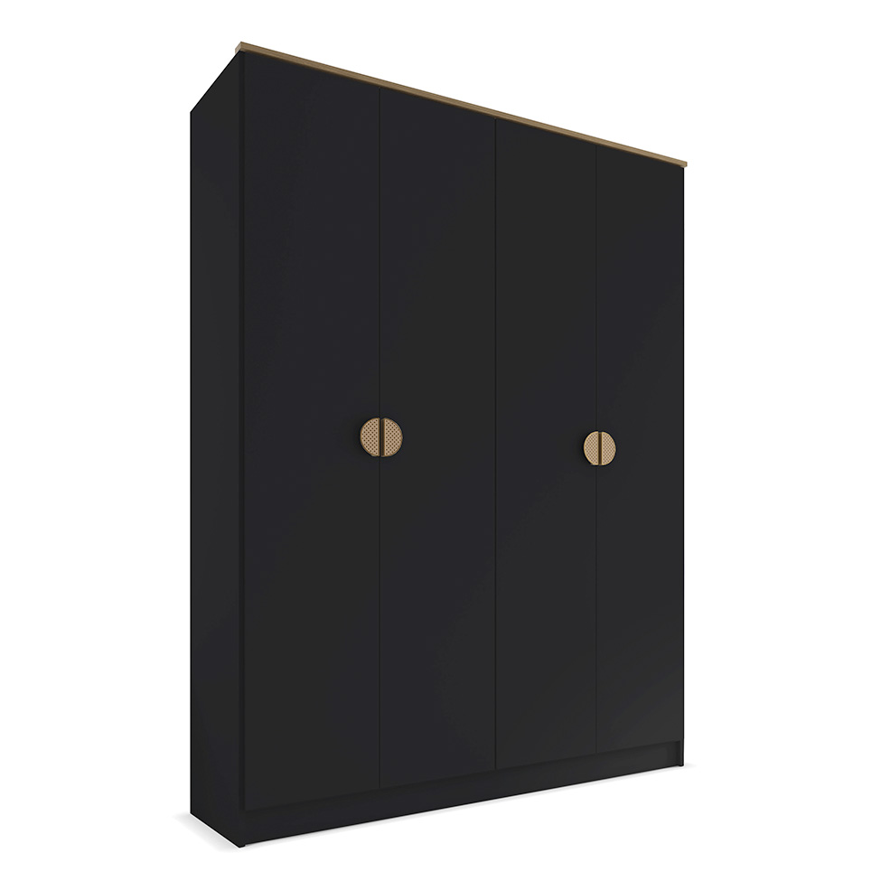 Guarda-Roupa Solteiro Asti 100% MDF 4 Portas 2 Gavetas Preto