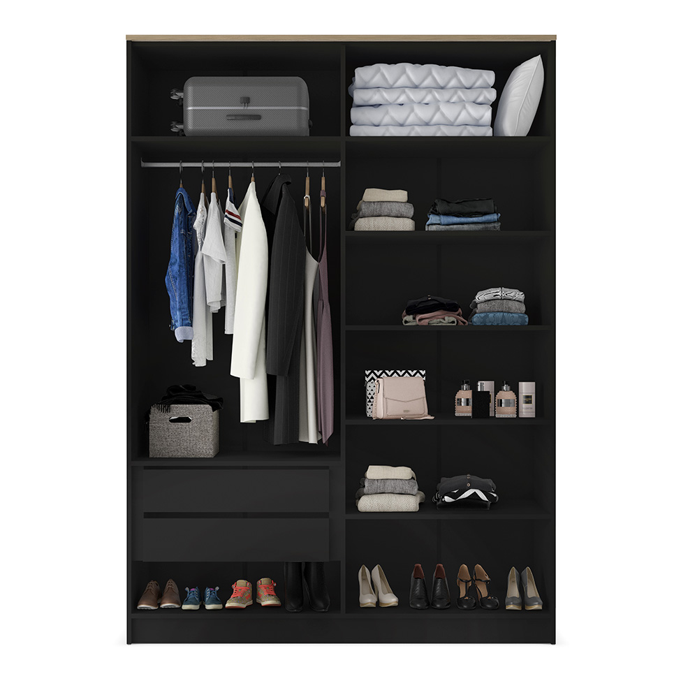 Guarda-Roupa Solteiro Asti 100% MDF 4 Portas 2 Gavetas Preto