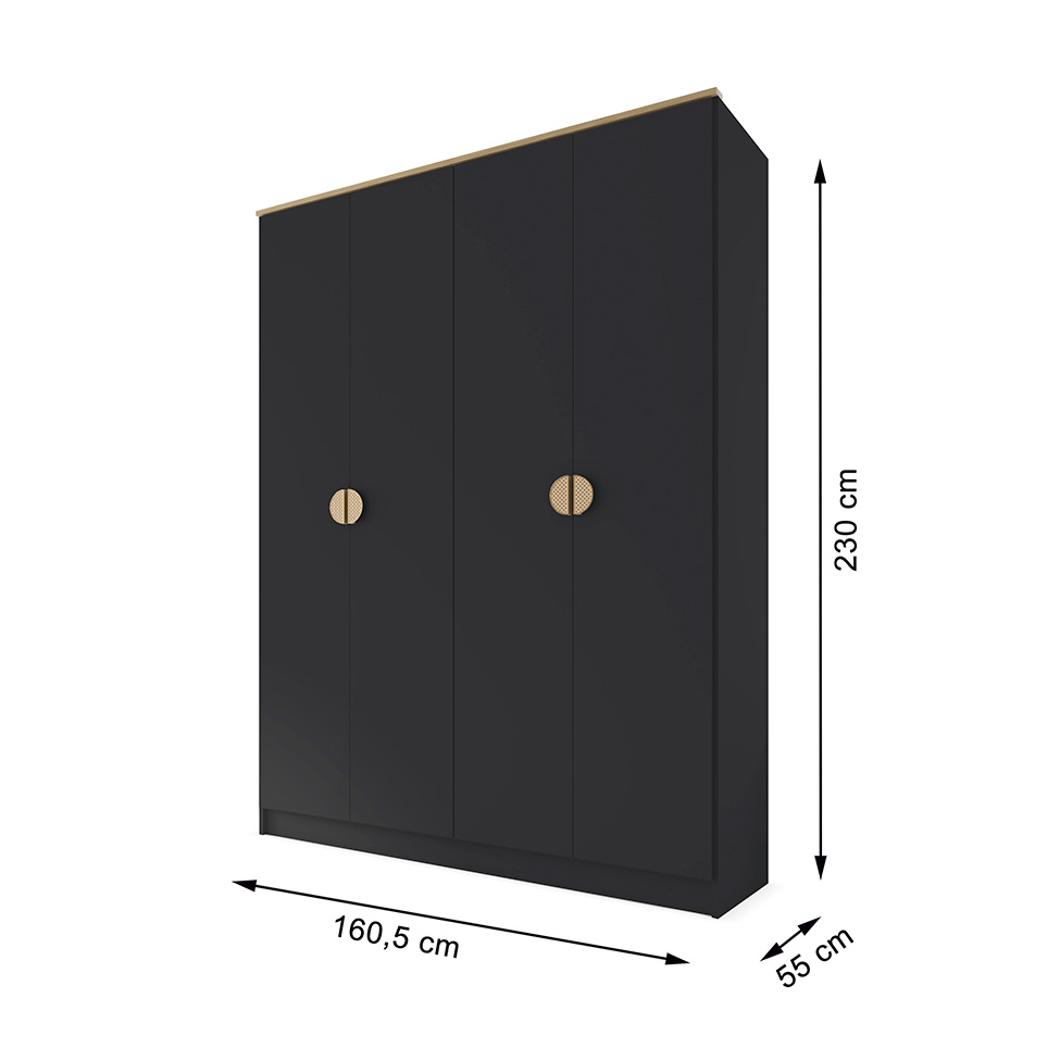 Guarda-Roupa Solteiro Asti 100% MDF 4 Portas 2 Gavetas Preto