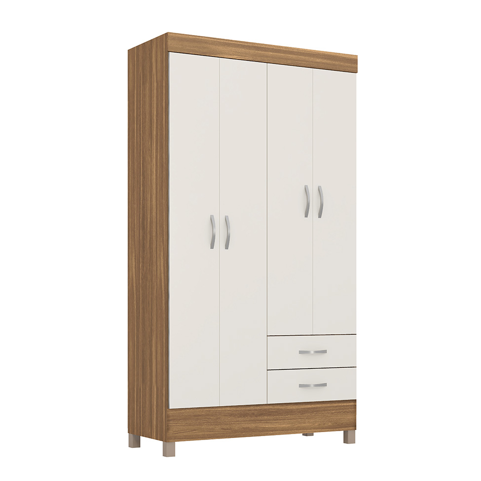 Guarda-Roupa Solteiro Astro 4 Portas 2 Gavetas Amêndola e Off White