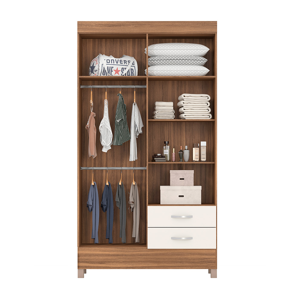 Guarda-Roupa Solteiro Astro 4 Portas 2 Gavetas Amêndola e Off White
