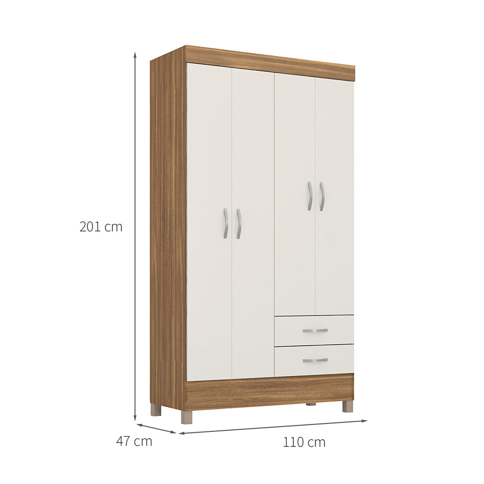 Guarda-Roupa Solteiro Astro 4 Portas 2 Gavetas Amêndola e Off White