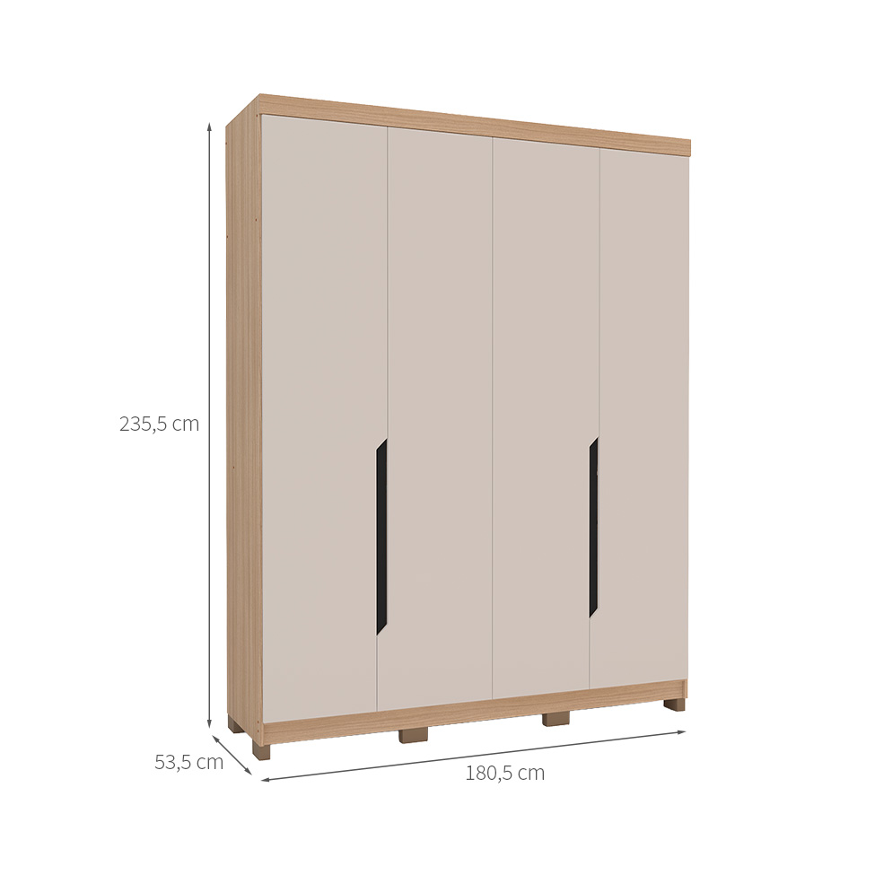 Guarda-Roupa Solteiro Barcelona 4 Portas 2 Gavetas Carvalho e Off White