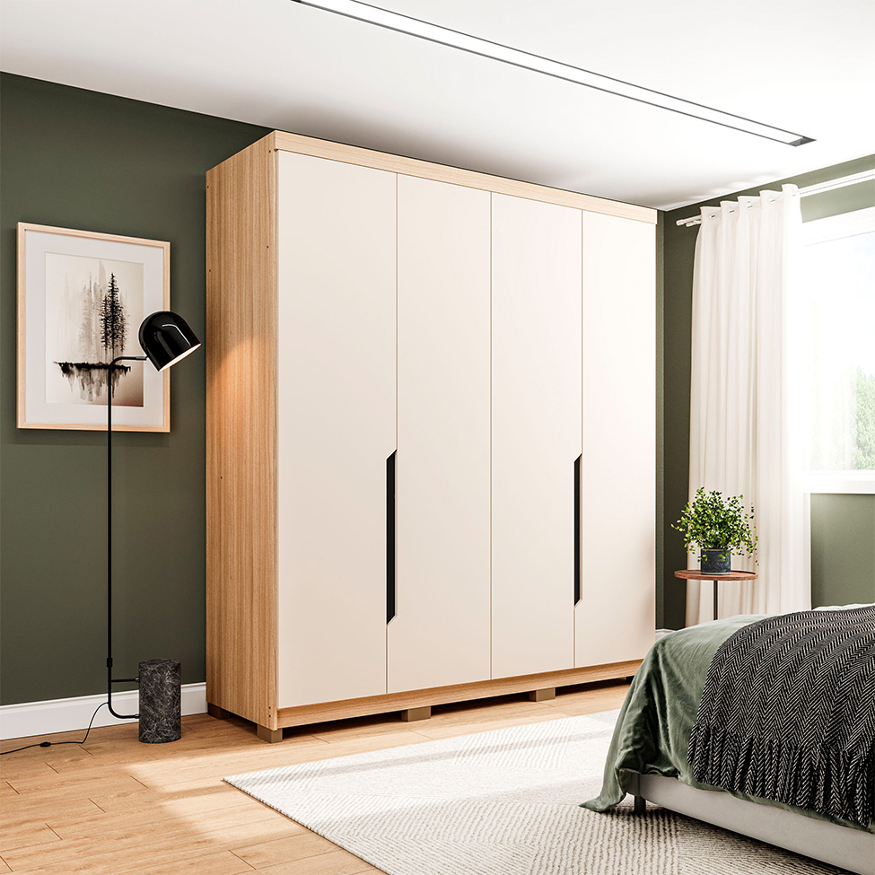 Guarda-Roupa Solteiro Barcelona 4 Portas 2 Gavetas Carvalho e Off White