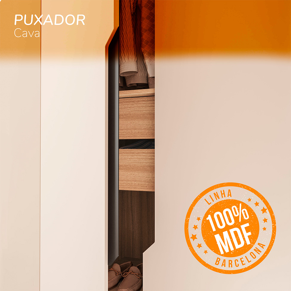 Guarda-Roupa Solteiro Barcelona 4 Portas 2 Gavetas Carvalho e Off White