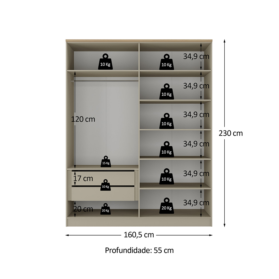Guarda-Roupa Solteiro Brescia 4 Portas 2 Gavetas Bege