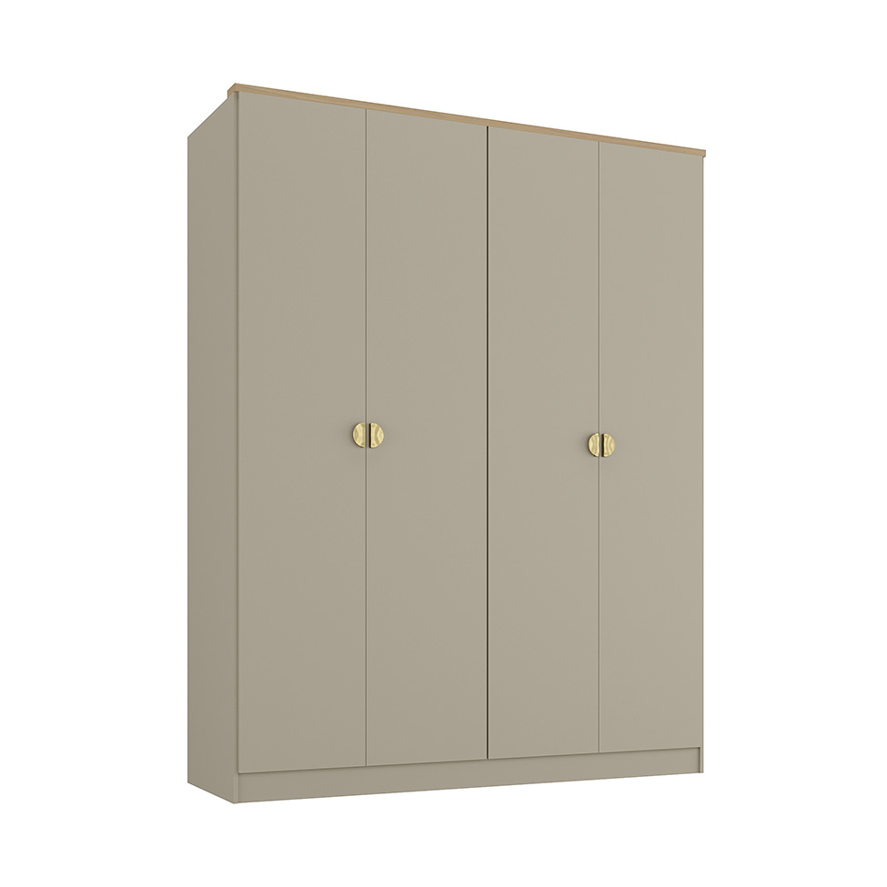 Guarda-Roupa Solteiro Brescia 4 Portas 2 Gavetas Bege