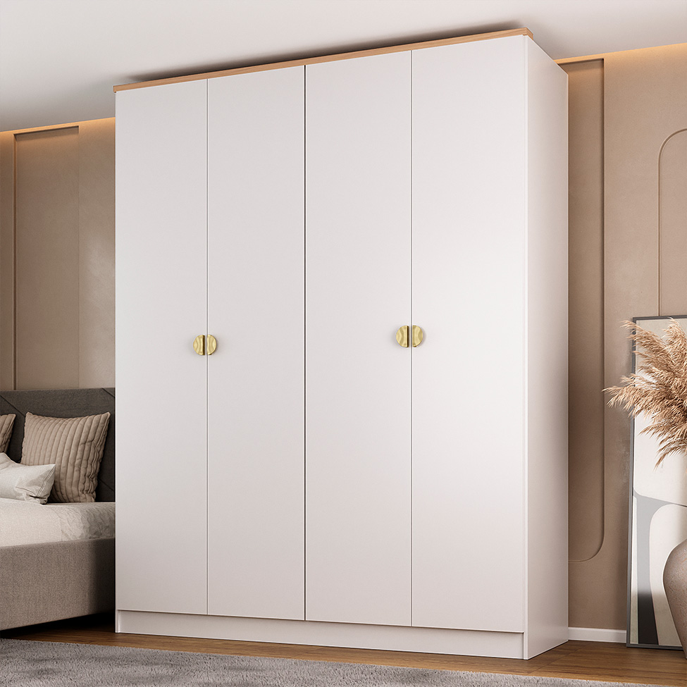 Guarda-Roupa Solteiro Brescia 4 Portas 2 Gavetas Branco