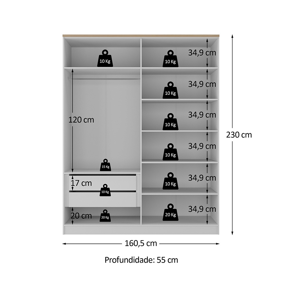 Guarda-Roupa Solteiro Brescia 4 Portas 2 Gavetas Branco