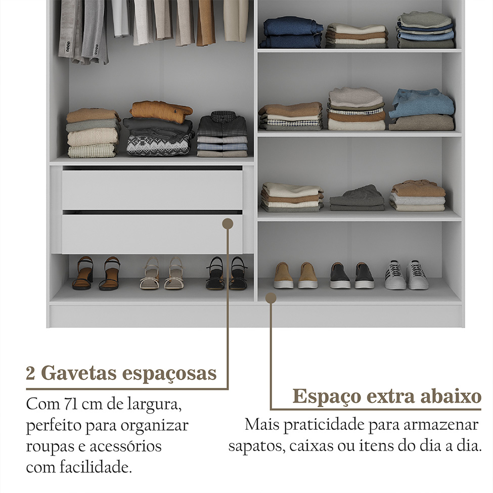 Guarda-Roupa Solteiro Brescia 4 Portas 2 Gavetas Branco