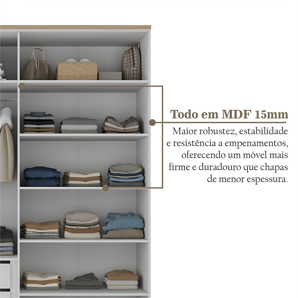 Guarda-Roupa Solteiro Brescia 4 Portas 2 Gavetas Branco