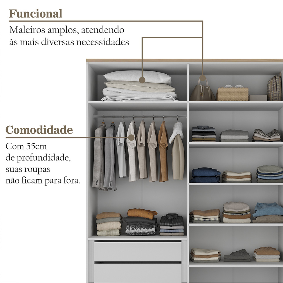 Guarda-Roupa Solteiro Brescia 4 Portas 2 Gavetas Branco