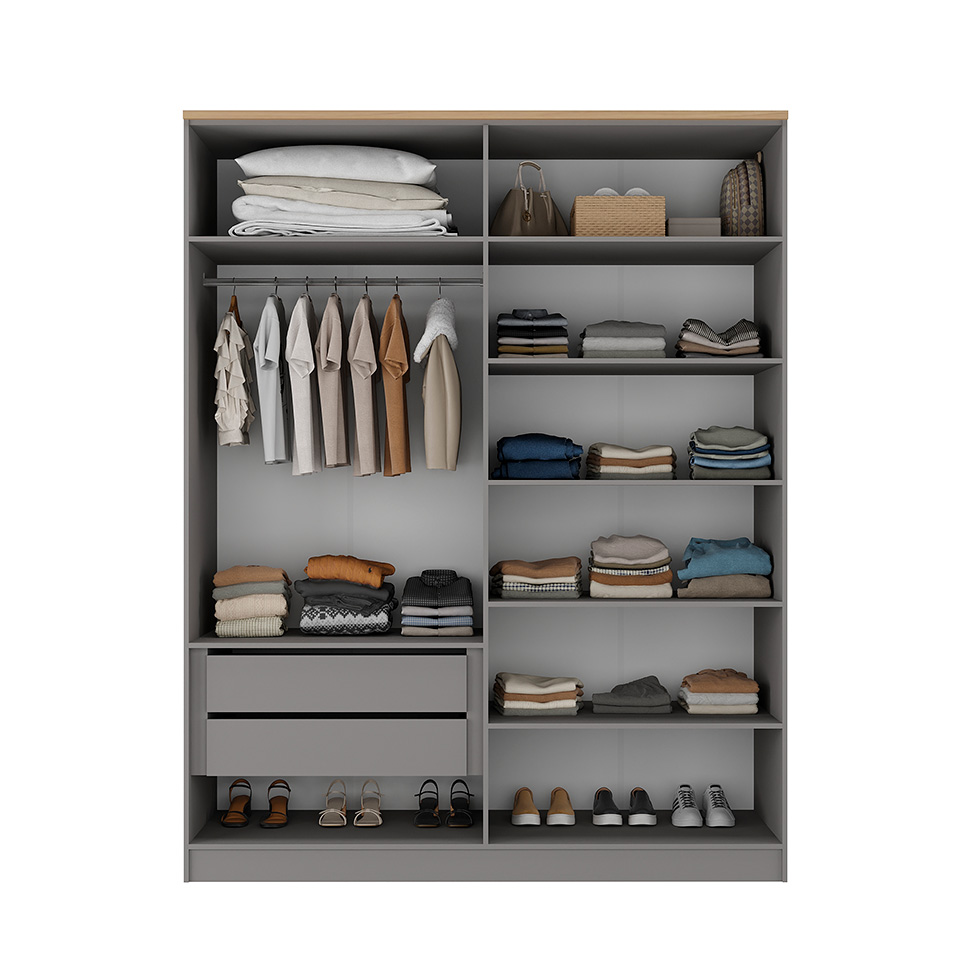 Guarda-Roupa Solteiro Brescia 4 Portas 2 Gavetas Cinza