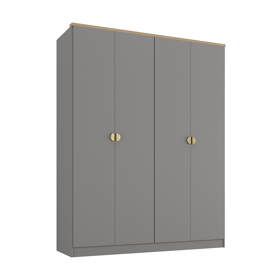 Guarda-Roupa Solteiro Brescia 4 Portas 2 Gavetas Cinza