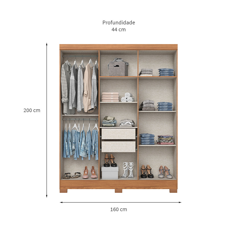 Guarda-Roupa Solteiro Briz 6 Portas 2 Gavetas Nature e Off White